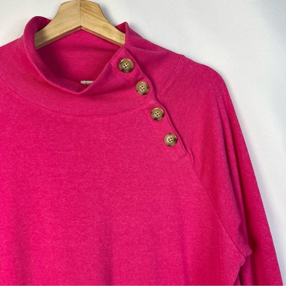 J. Crew Hot Pink Wide Button Collar Cloudspun Fleece Pullover Sweatshirt S - Picture 4 of 6